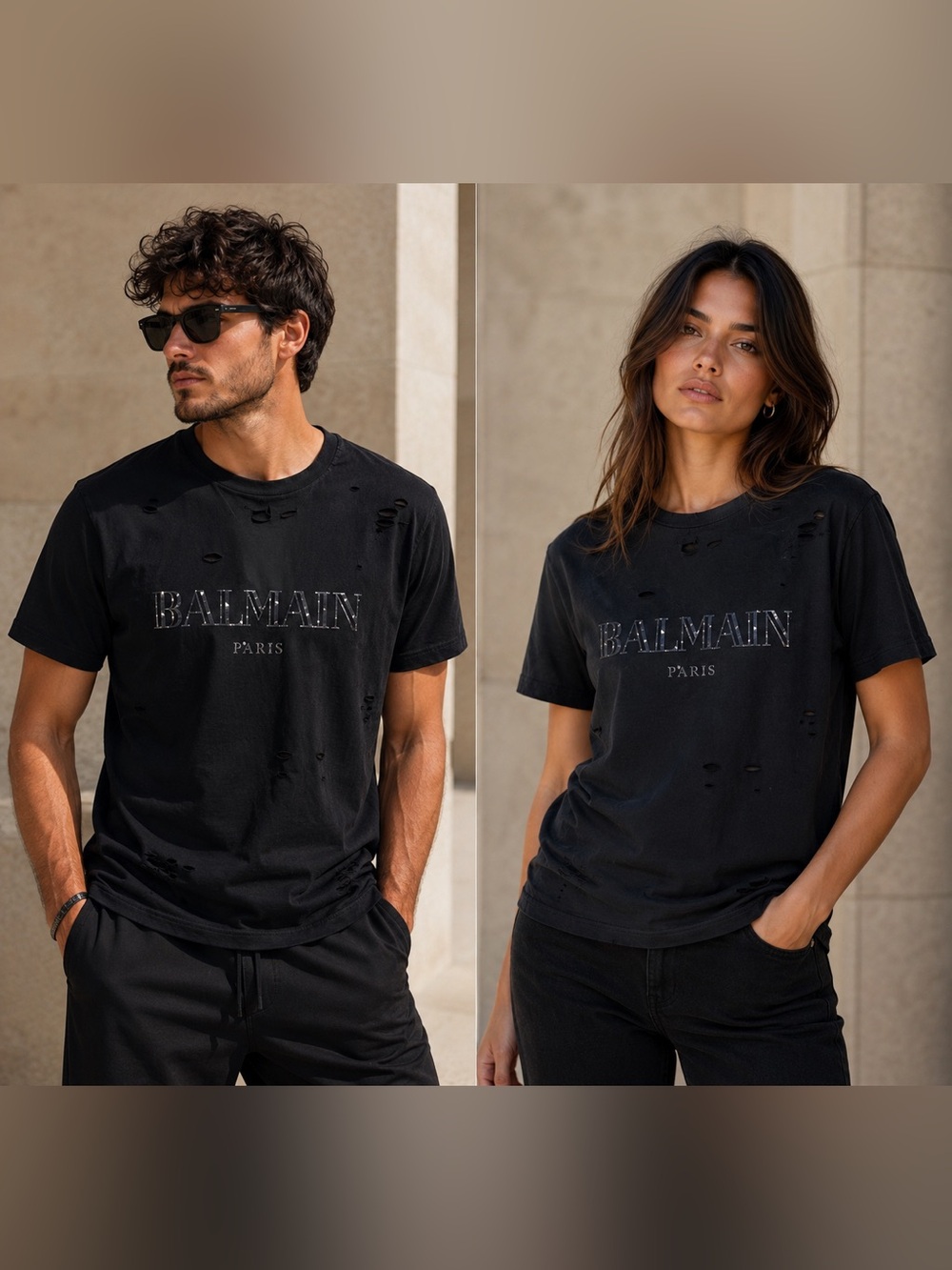 Balmain Black Unisex Distressed Logo T-Shirt
